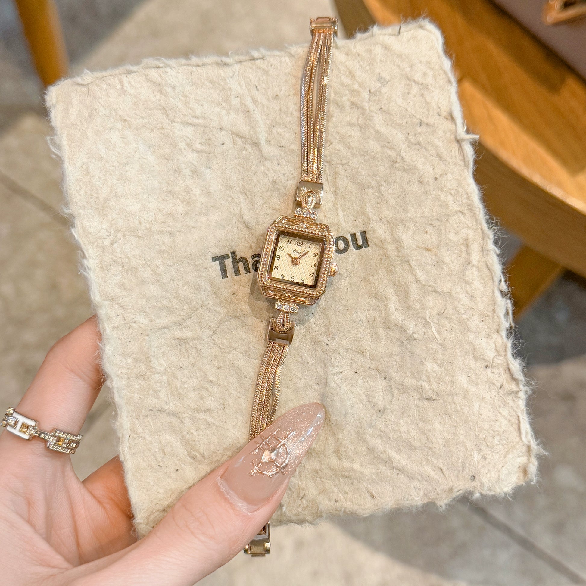 Raeleigh Dainty Chain Watch - Milk Tea Small Square Dial [CWT5ONRB]