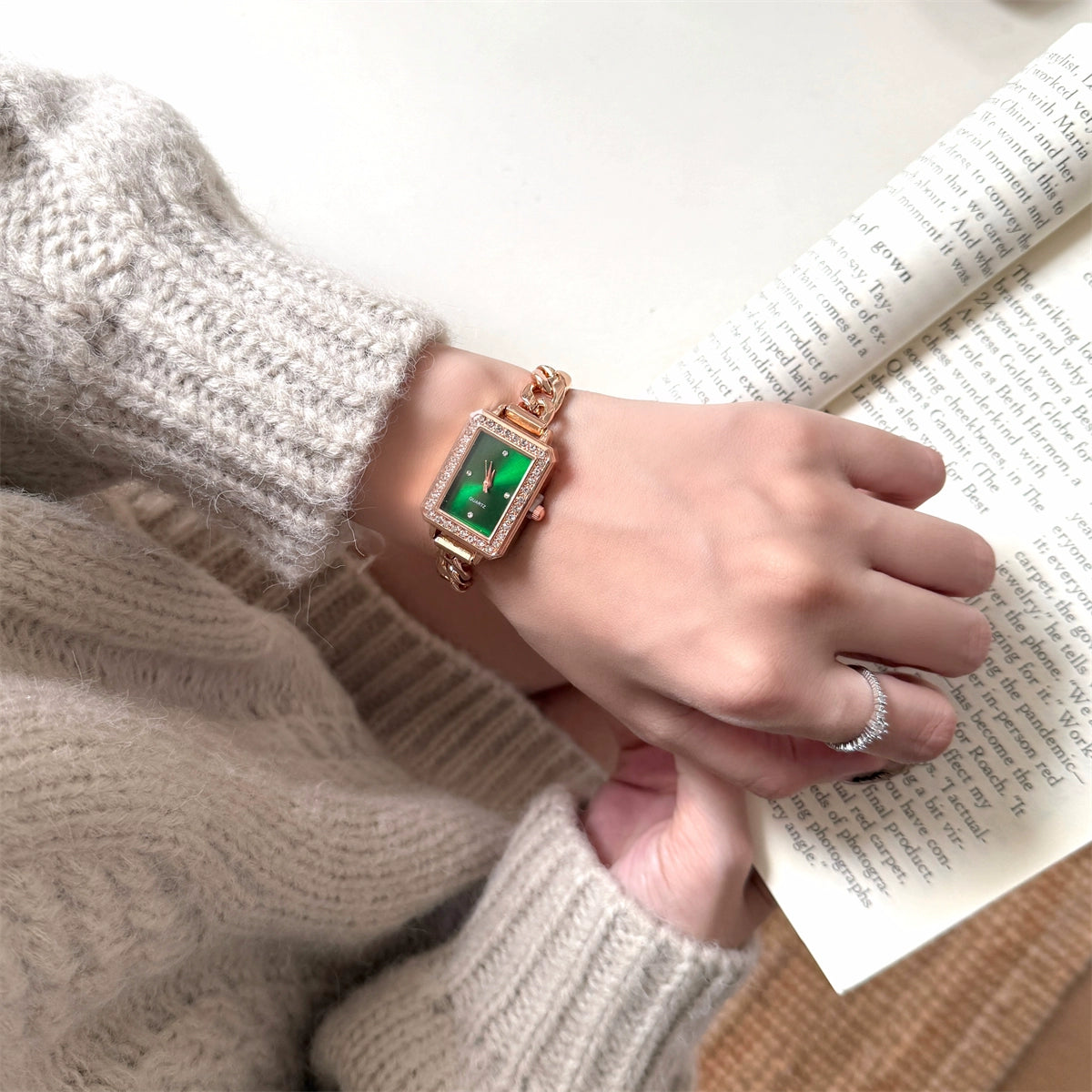 Nivea Cube Bracelet Watch - Rose Gold Green Face [3KC4A21B]