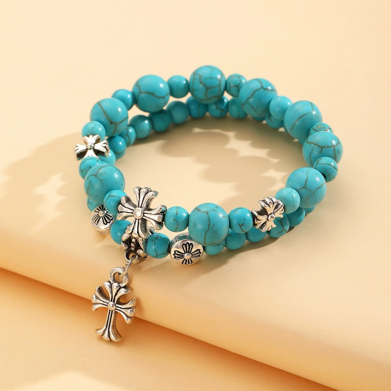 Temperance Stacked Cross Bead Bracelet - 02