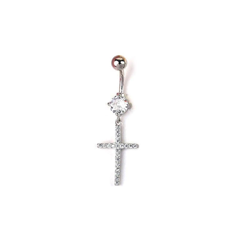 Catherine Zircon Cross Navel Ring - White (White Gold) [39LFR4CD]