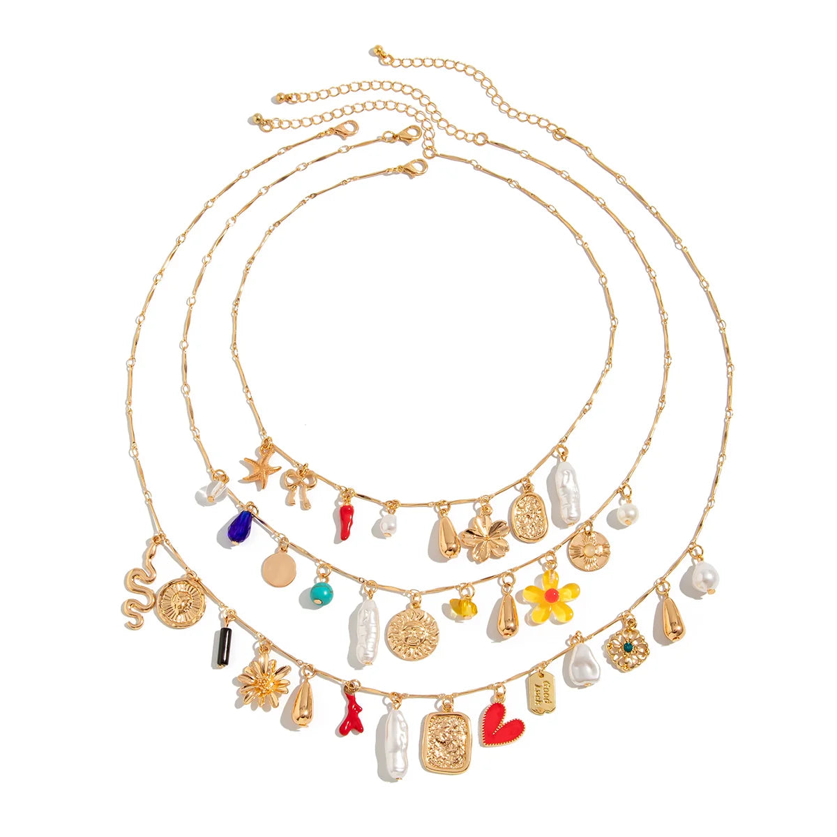 Ryen Layered Coastal Necklace Set - Gold Sun Flower