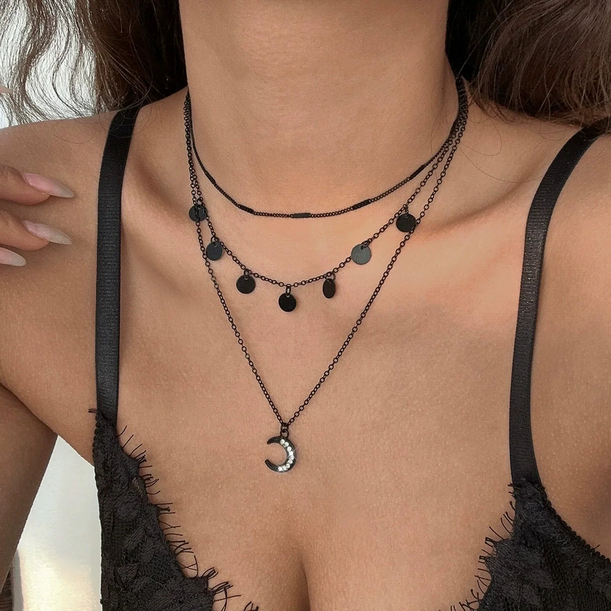 Mariafernanda Edgy Heart Crescent Necklace - Style 4 Black Set