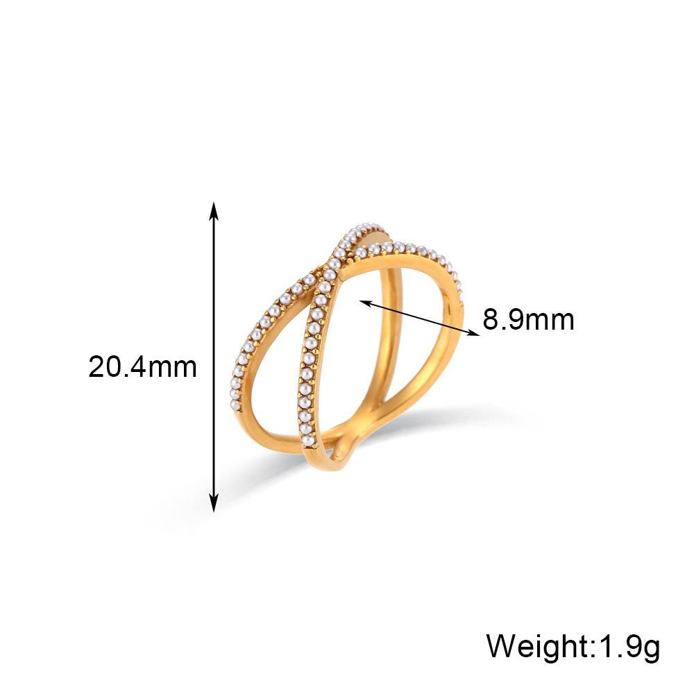 Siyona Freshwater Pearl Collection - Cross Round Micro-Inlaid Ring - Gold - Size 6 [MDB9N5UX]