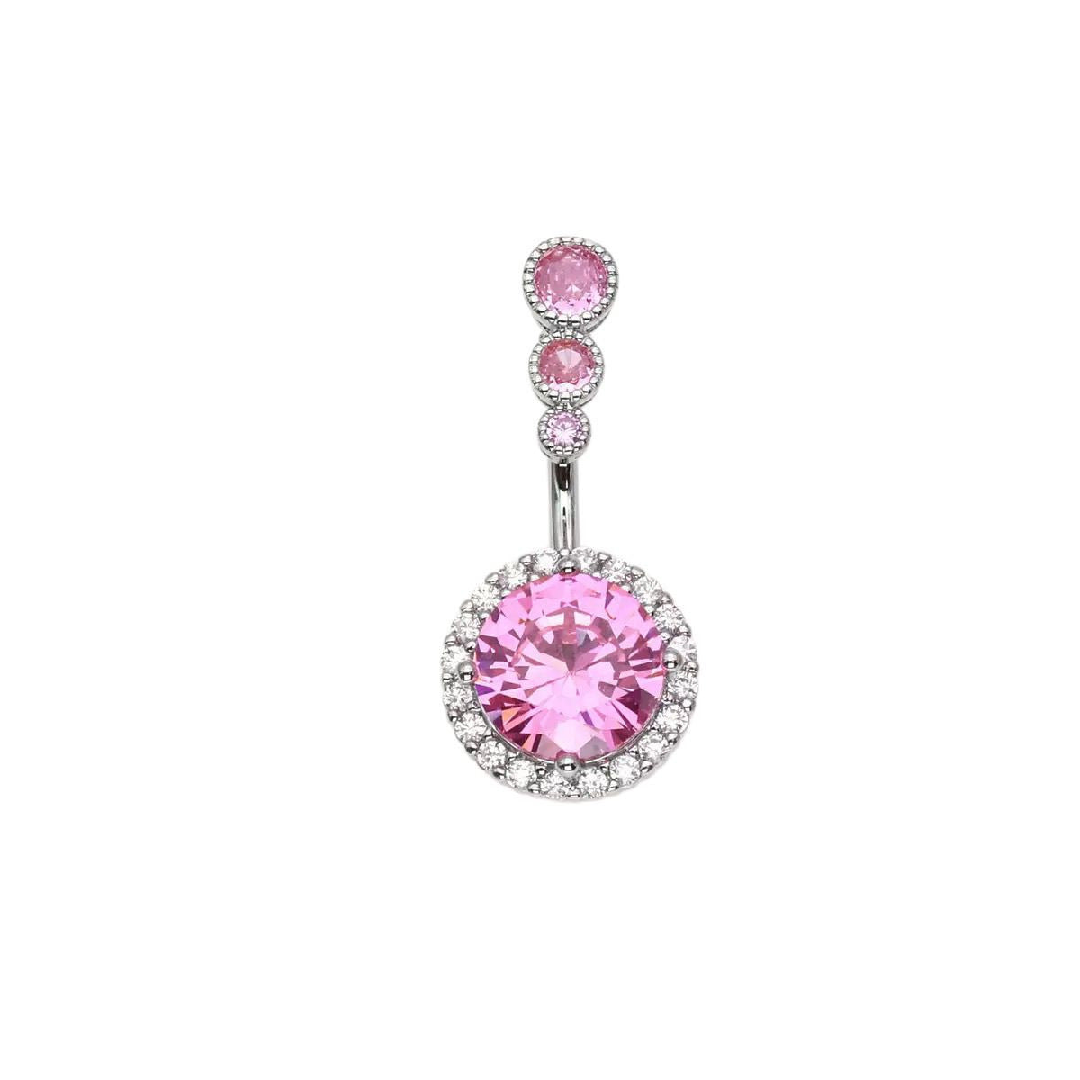Lyvia Diamond Heart Navel Ring - Round Pink (White Gold) [X5VK7W74]