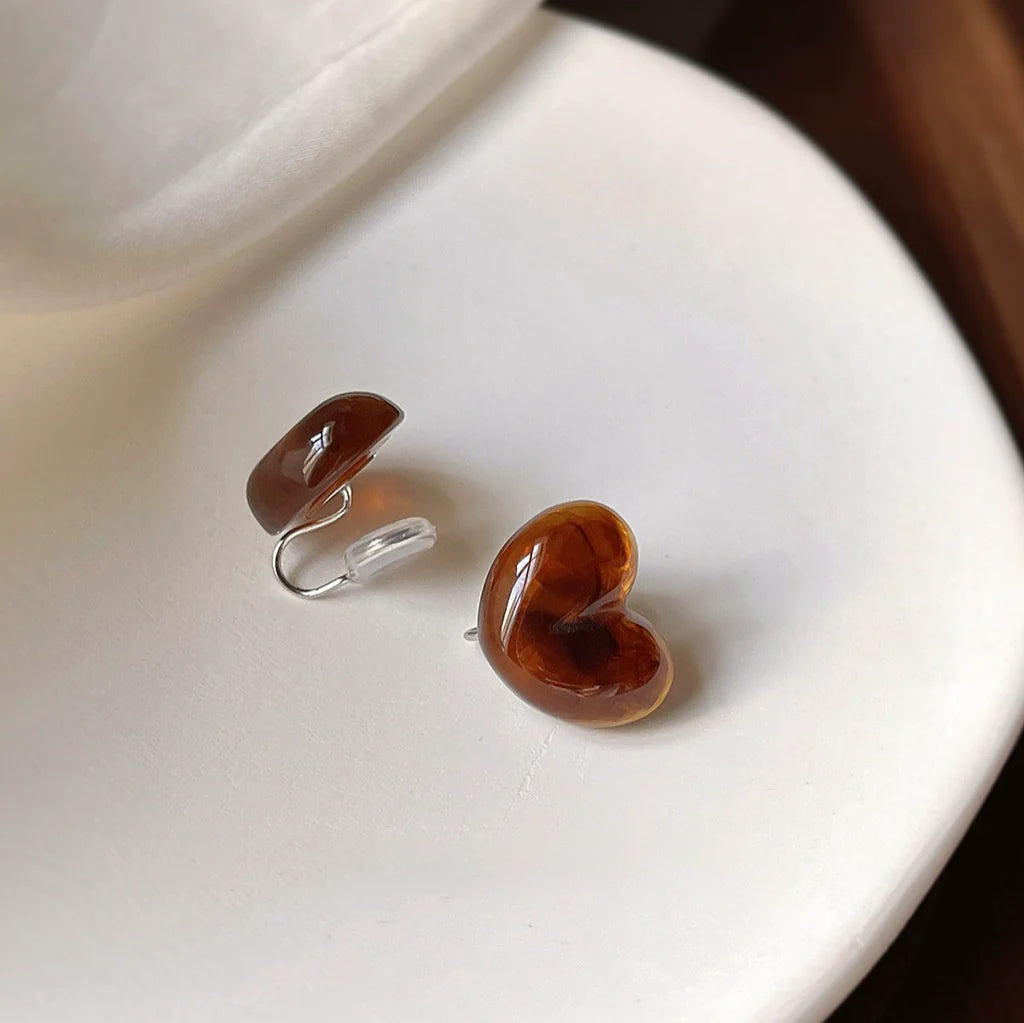 Kaelyn Amber Heart Dangles - 925 Silver Ear Post Style