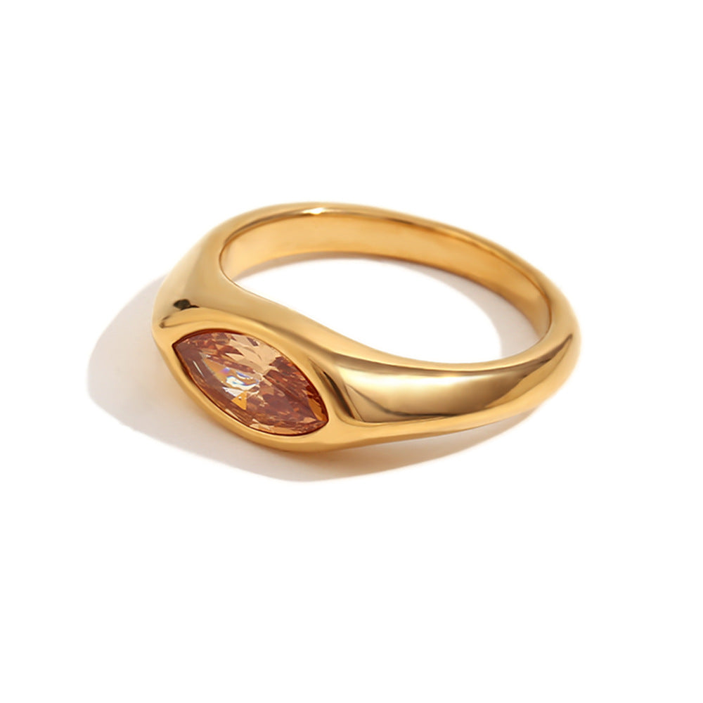 Maimouna Zircon Ring - Marquise Zircon Signet Ring - Gold Champagne - Size 6 [I2ZFAKPX]