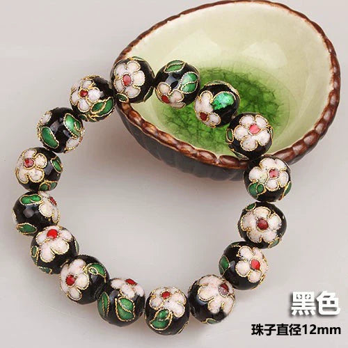 Azuri Enamel Filigree Bracelet - Black 1.2cm (16 beads)