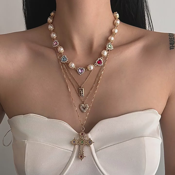 Rylinn Layered Cross Pearl Necklace