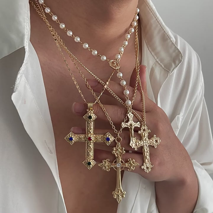 Cherry Men's Layered Cross Necklace