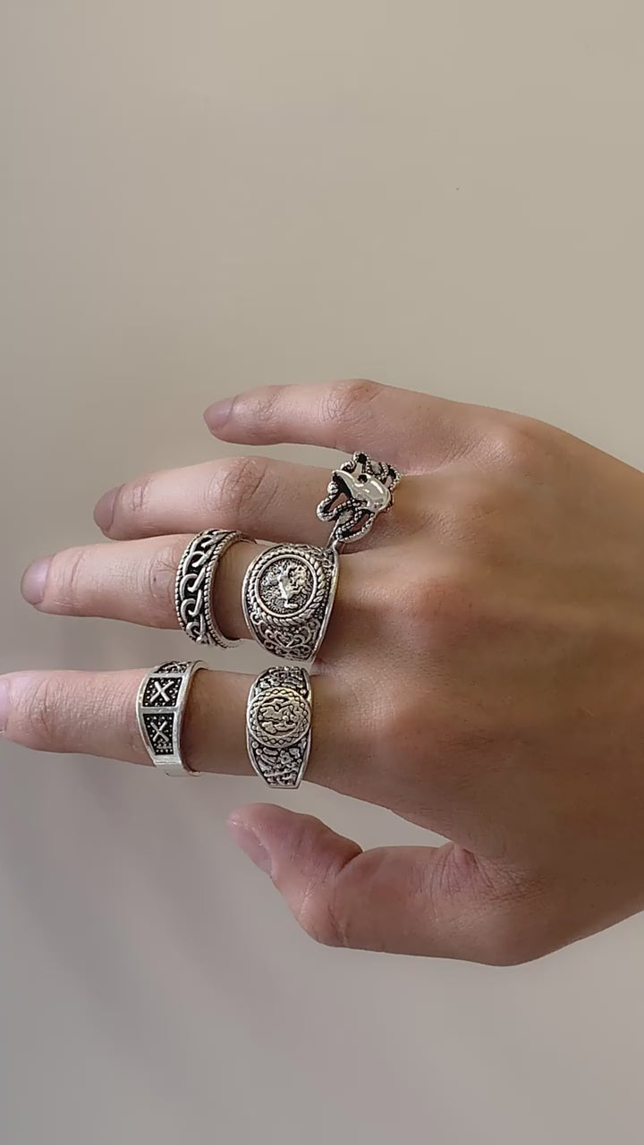 Jayna Totem Geometric Ring Set