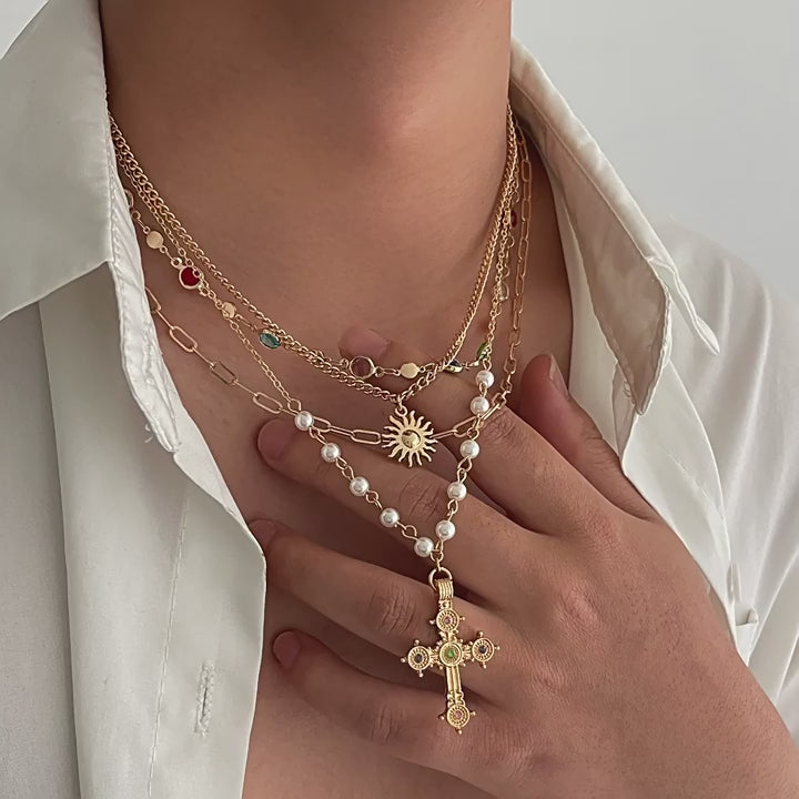 Emersynn Crystal Sun Cross Necklace