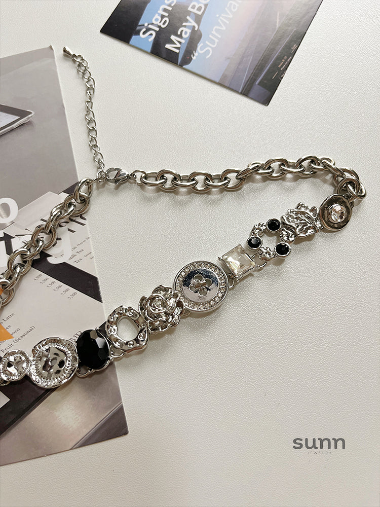 Aadhira White Button Necklace