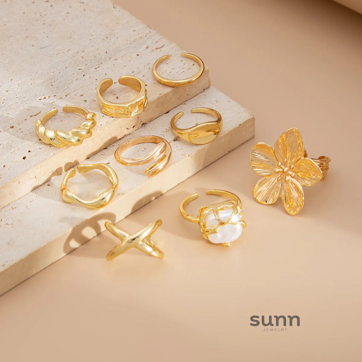 Aadya Floral Open Ring Set