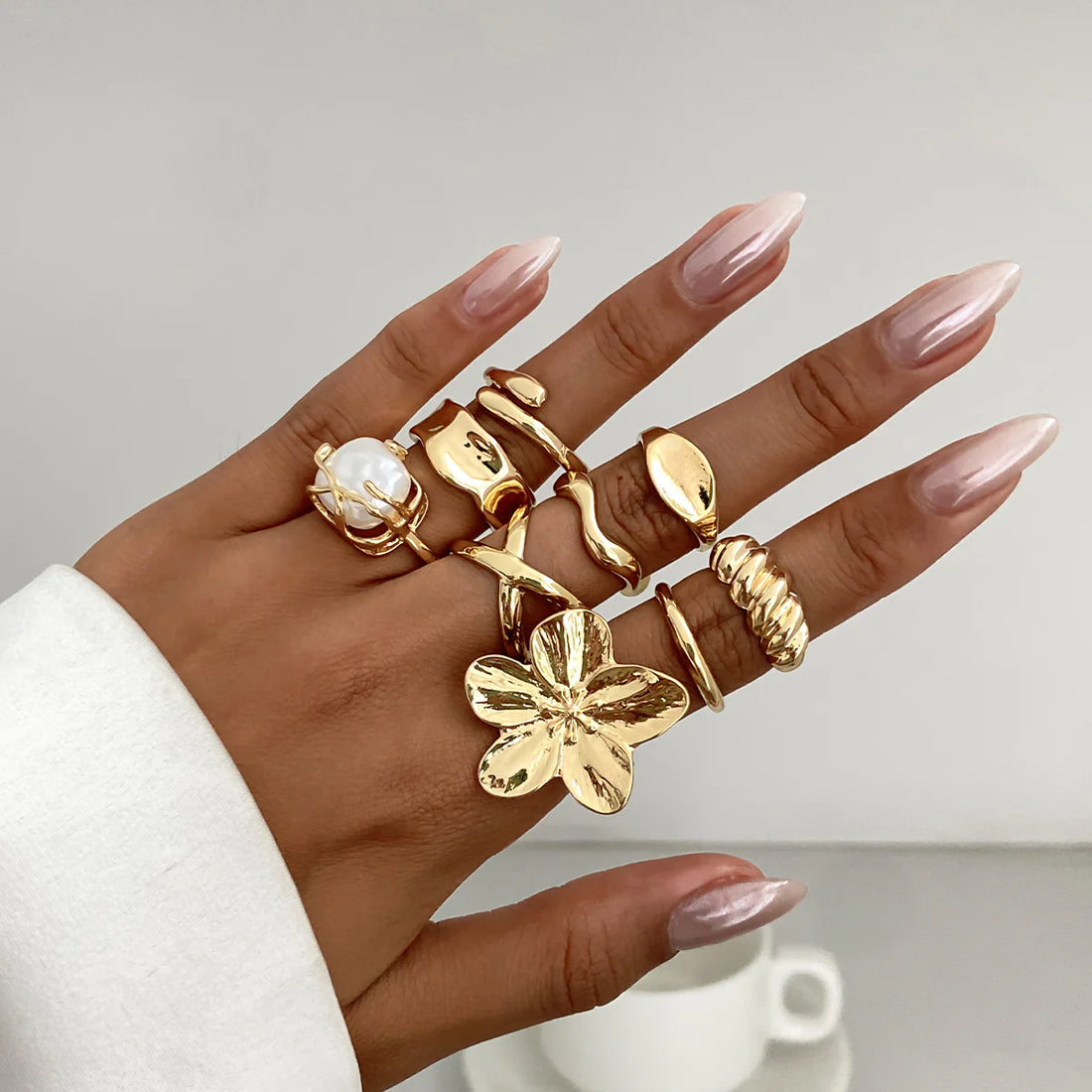 Aadya Floral Open Ring Set