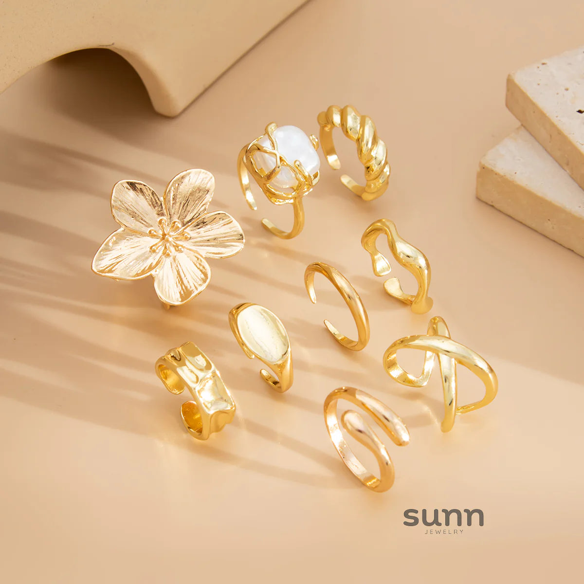 Aadya Floral Open Ring Set