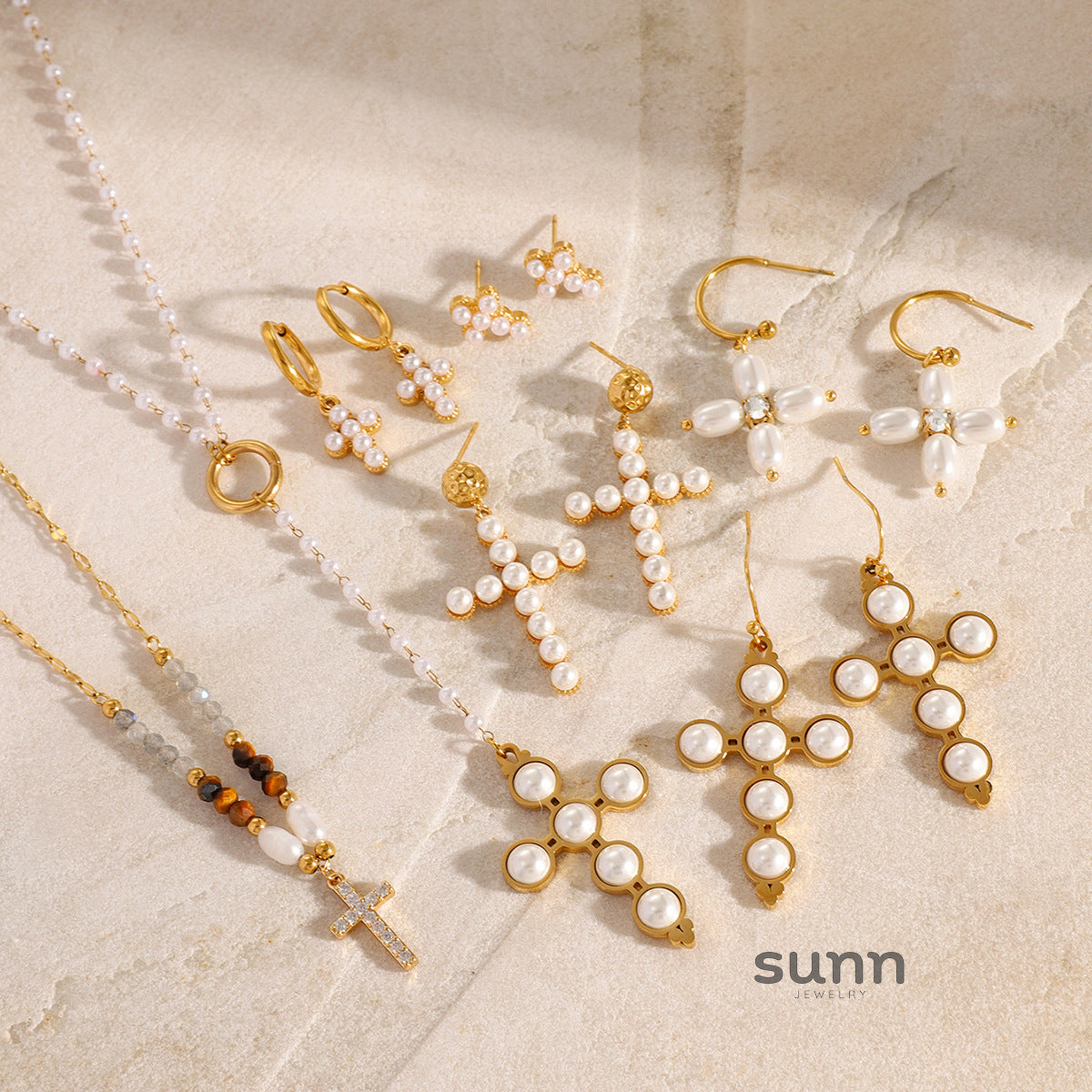 Aairah Pearl Cross Jewelry Set [2ROYFKH2]