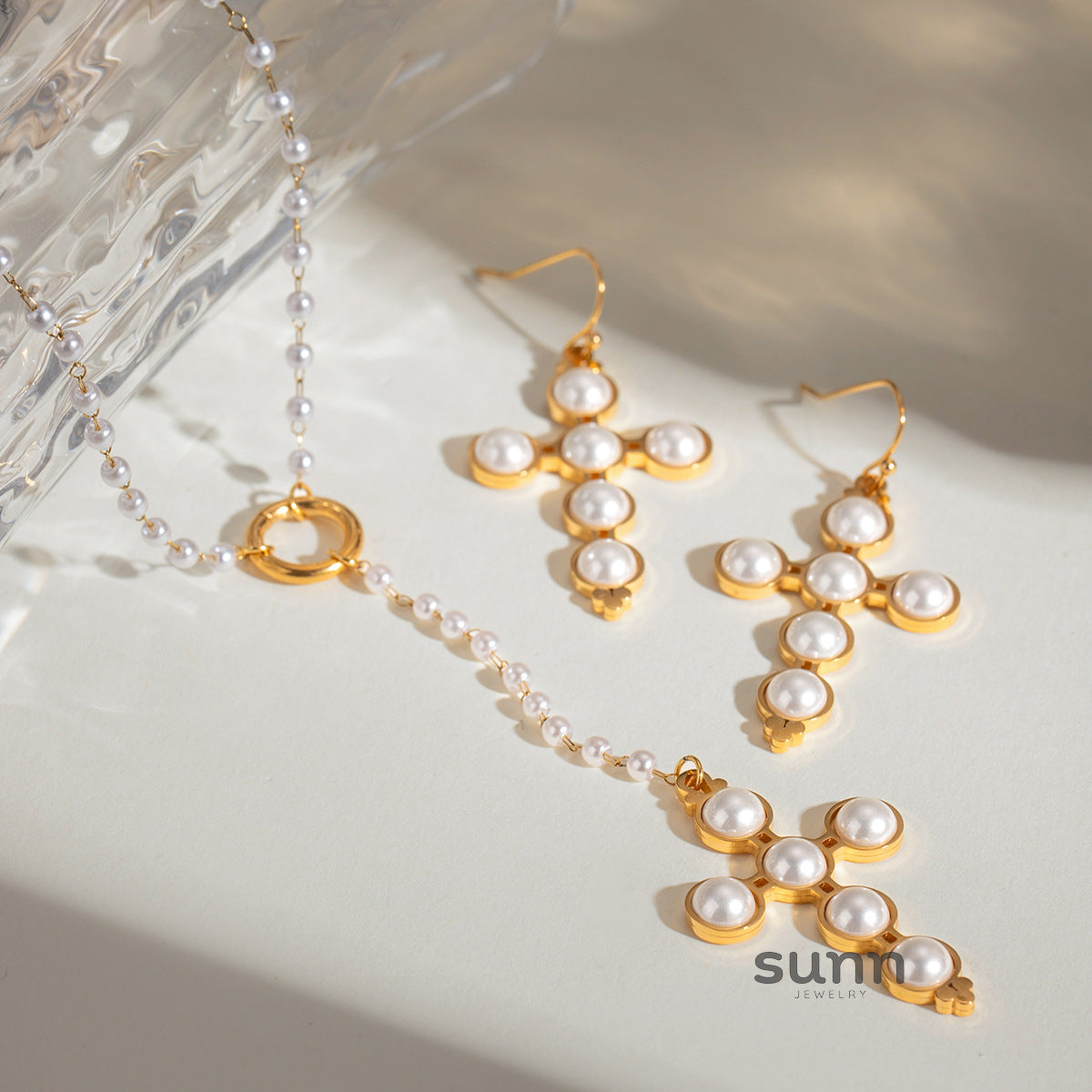 Aairah Pearl Cross Jewelry Set [CEXJT7WC]