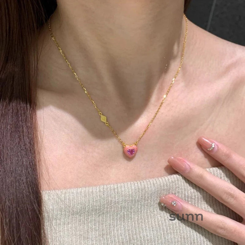 Aaliyah Pink Enamel Heart Necklace