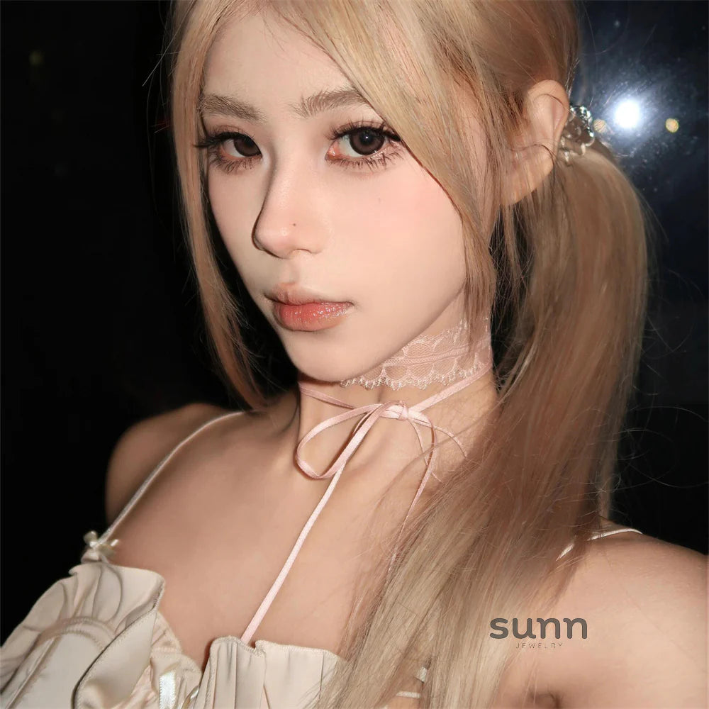 Aaliyah Pink Lace Bow Choker