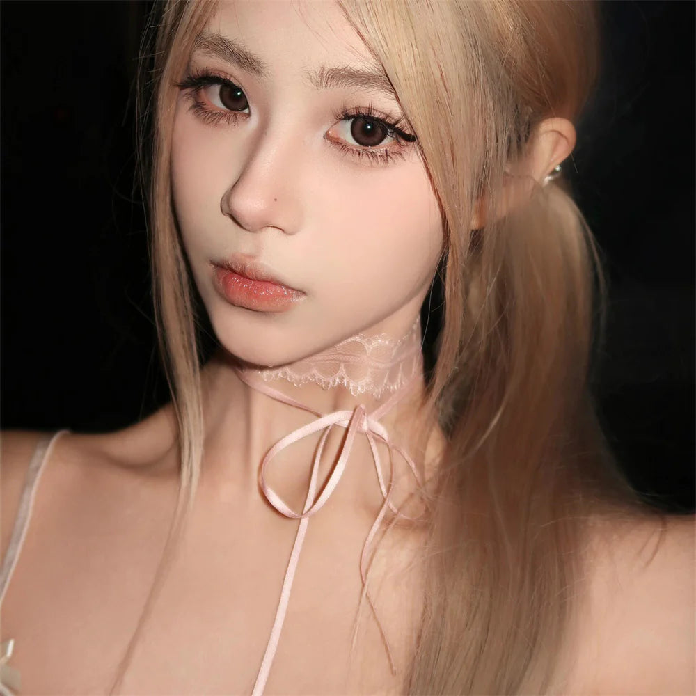 Aaliyah Pink Lace Bow Choker