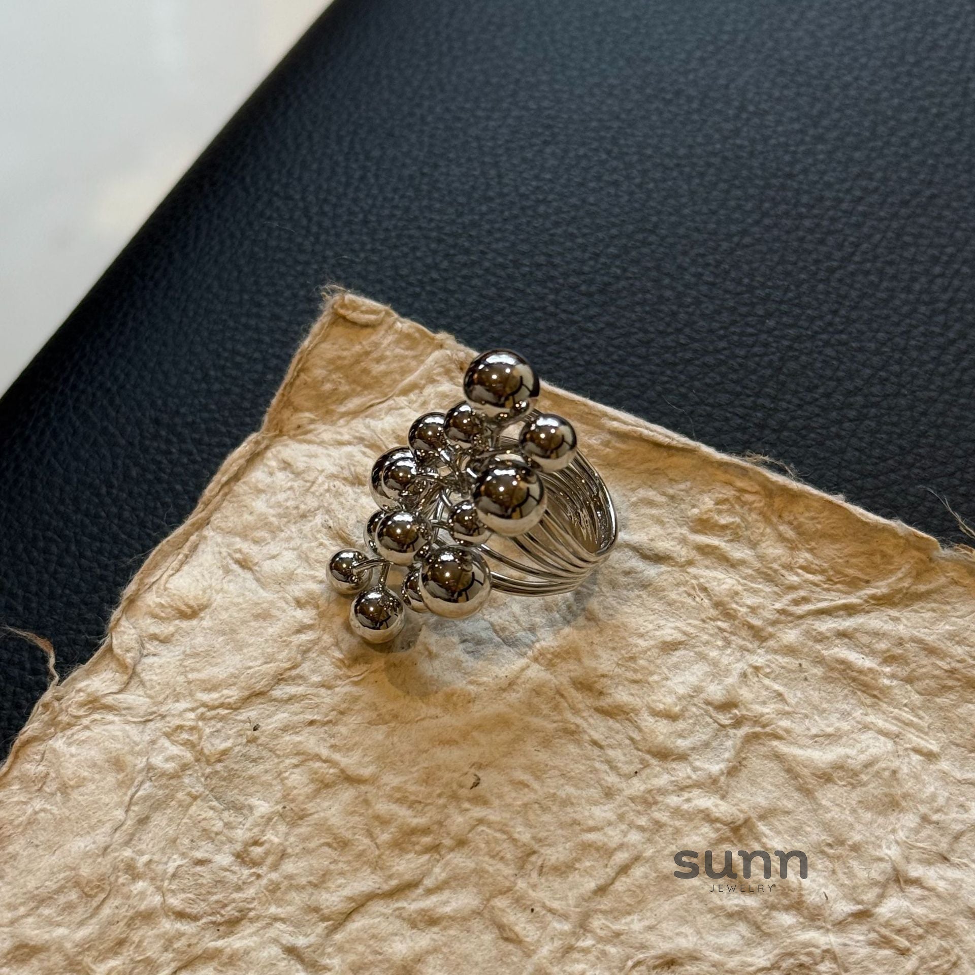 Abbygail Silver Beaded Ring [V78H88YY]