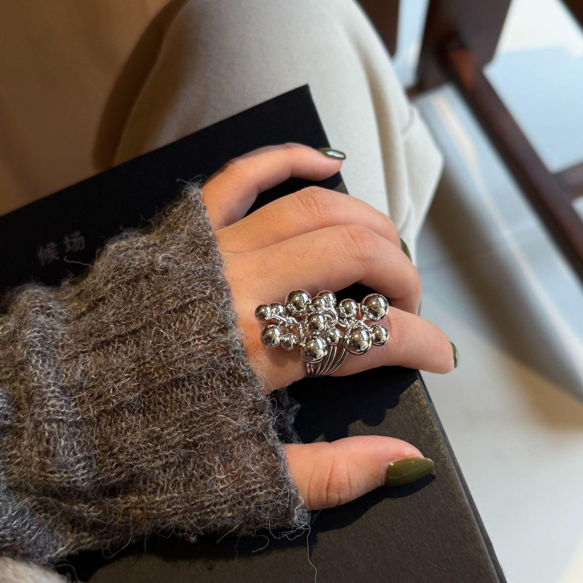 Abbygail Silver Beaded Ring [I6PKUWDS]