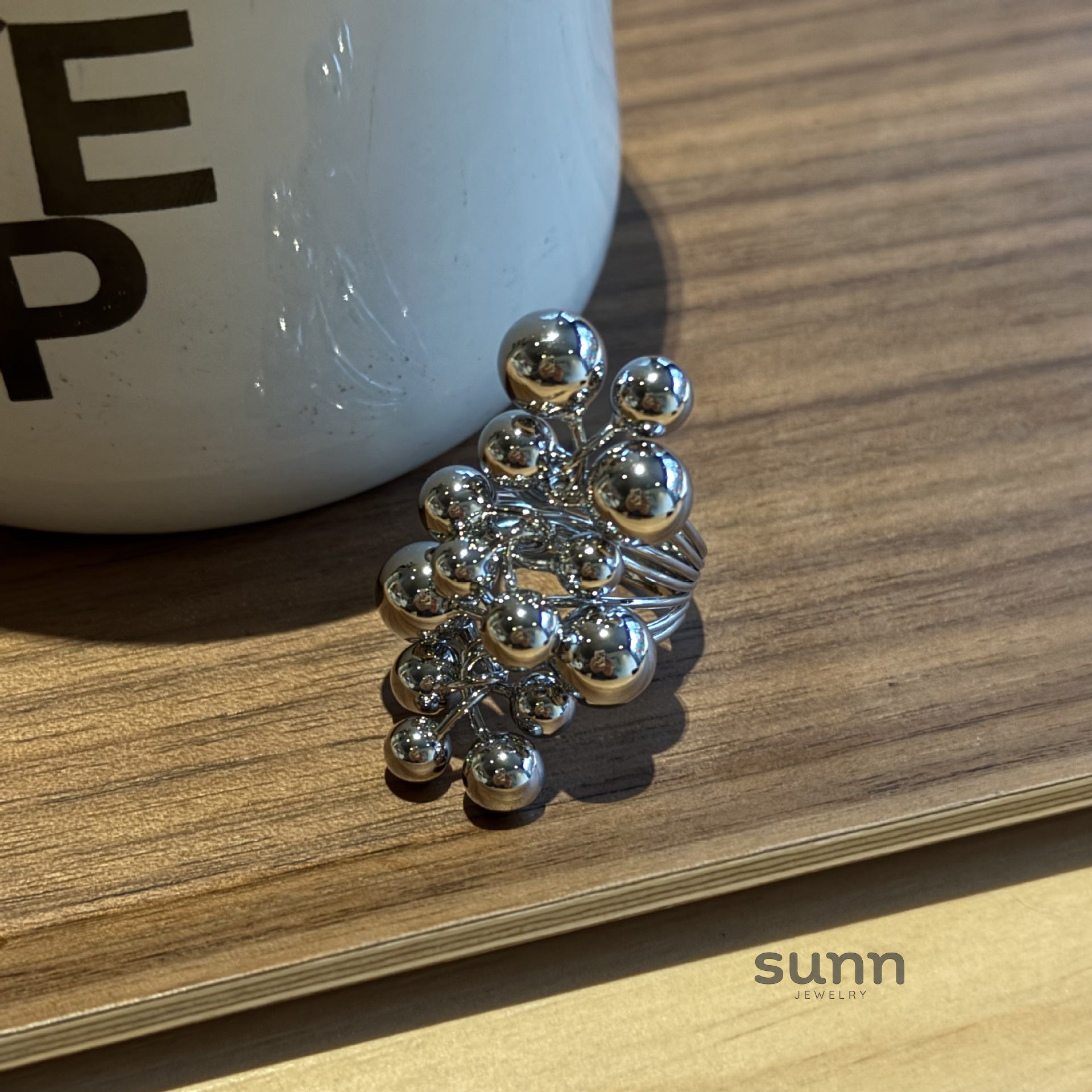 Abbygail Silver Beaded Ring [G3EZFNUS]