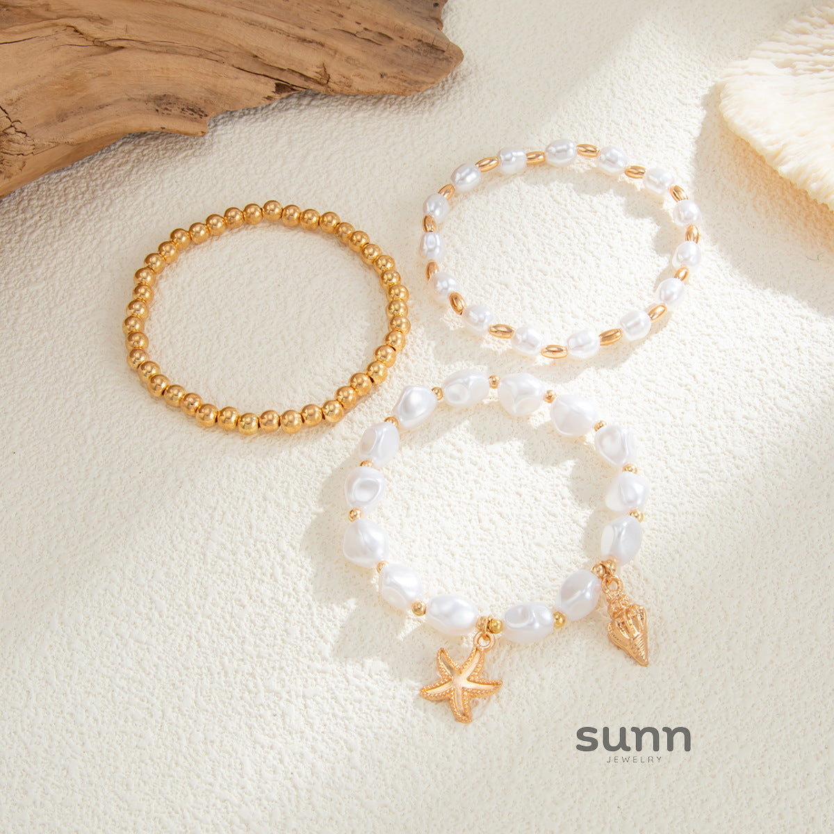Abella Gold Beaded Bracelet Set [NLK8RPDS]