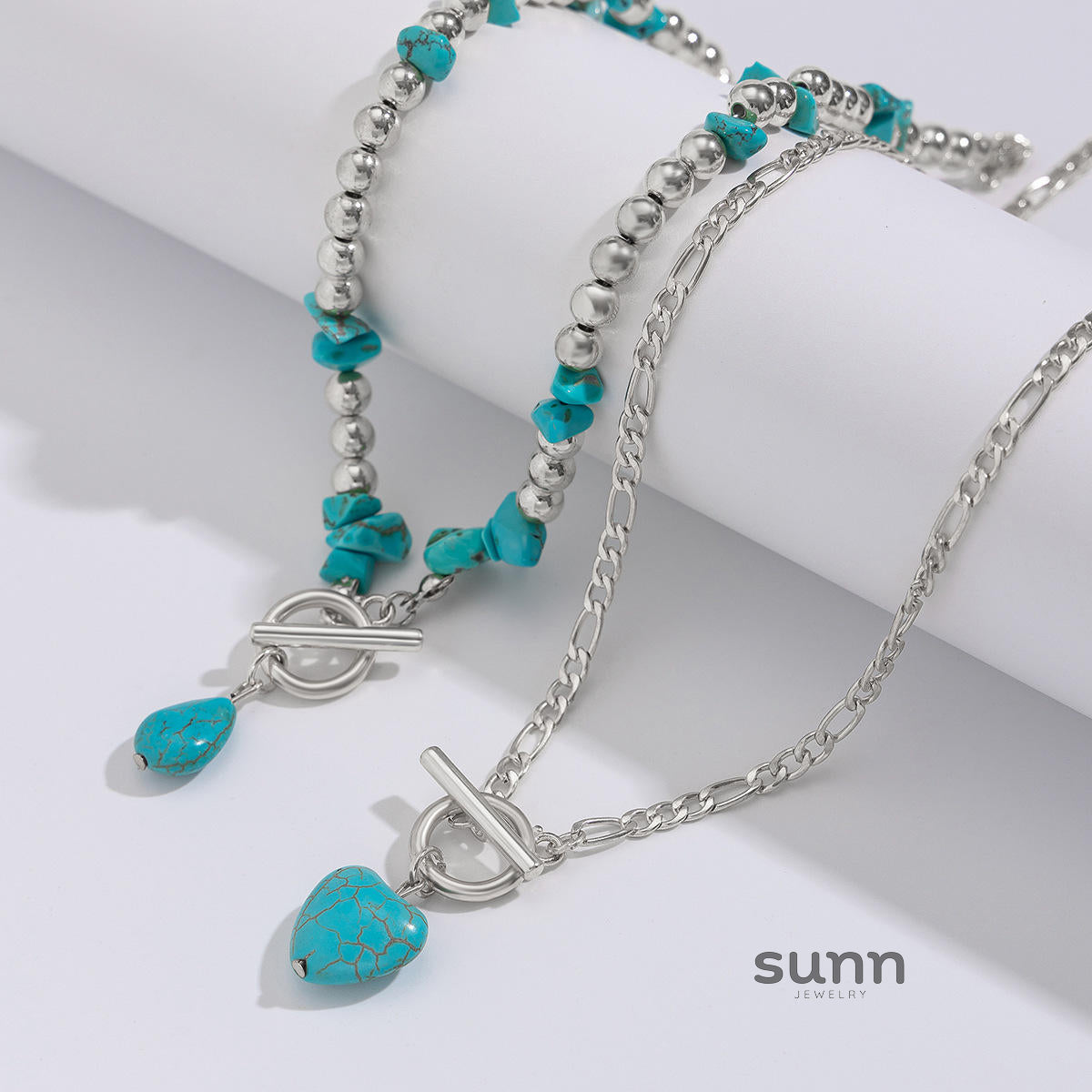 Abi Layered Turquoise Heart Necklace [ODEN8EAD]