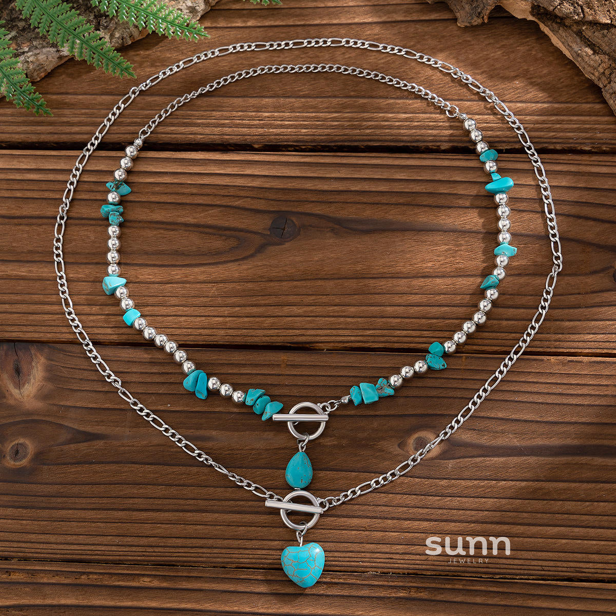 Abi Layered Turquoise Heart Necklace [ZTSLVT1C]
