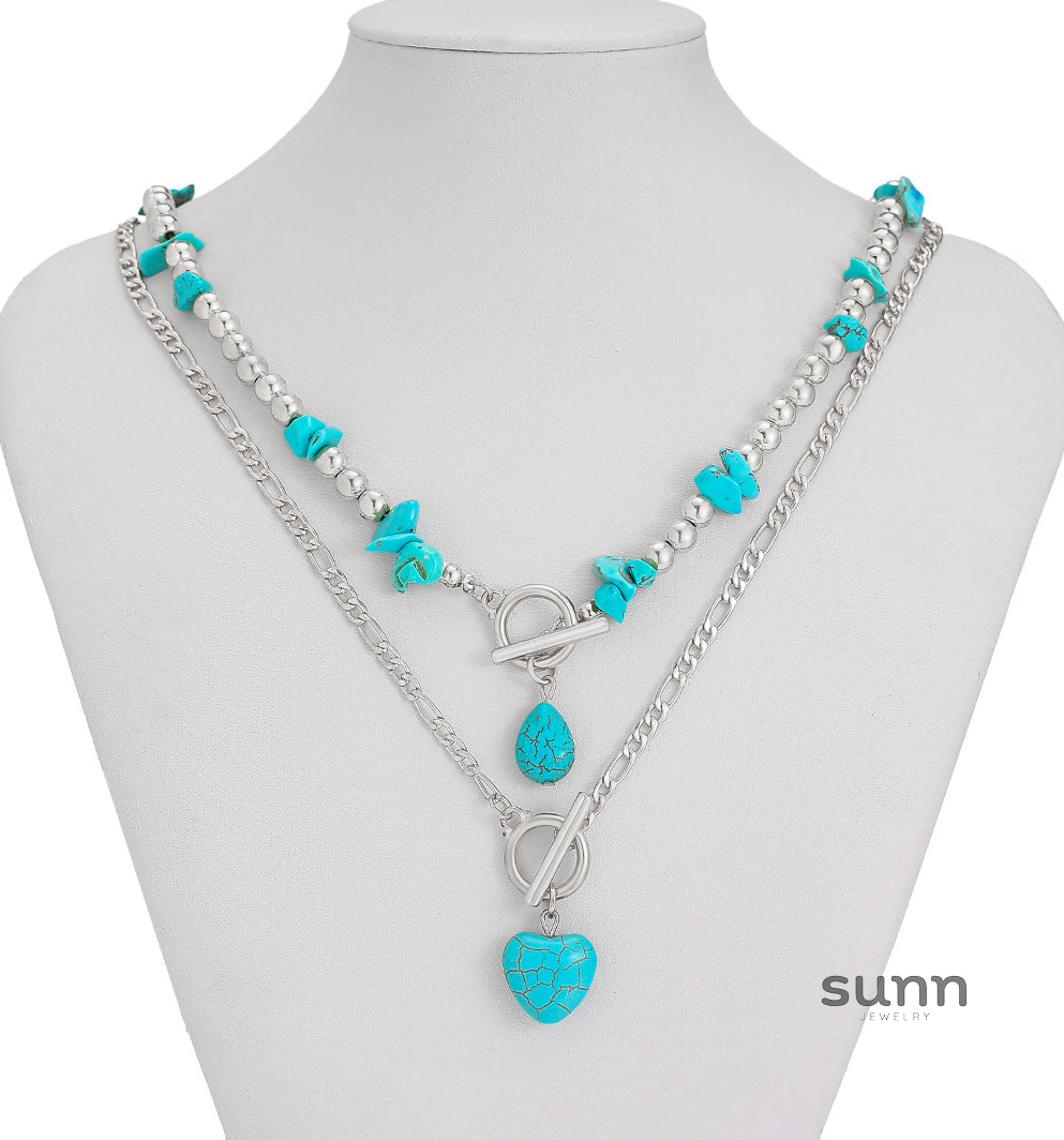 Abi Layered Turquoise Heart Necklace [CJ6L4HTI]