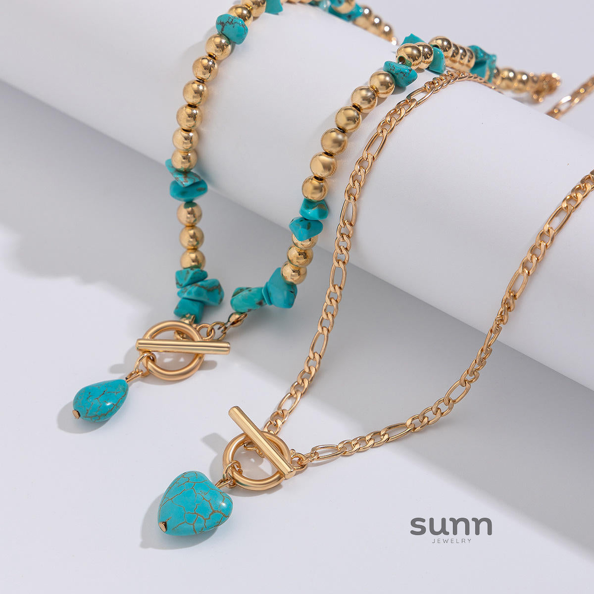 Abi Layered Turquoise Heart Necklace [Q9R8HKUN]