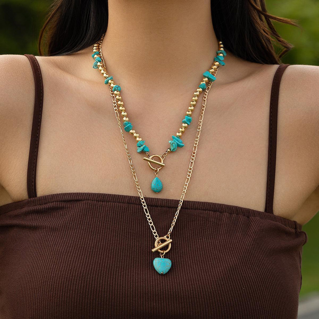 Abi Layered Turquoise Heart Necklace [4PPU2F93]
