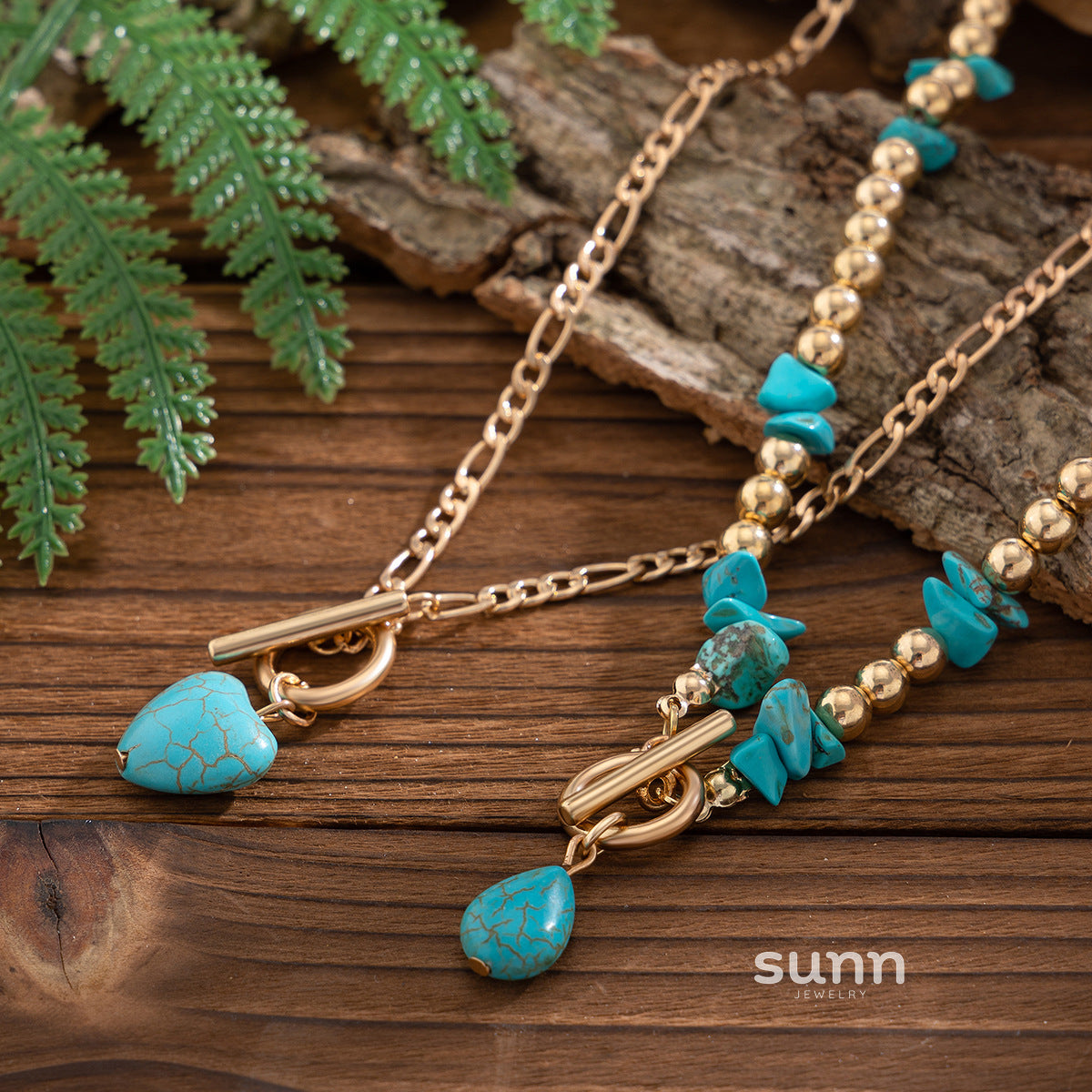 Abi Layered Turquoise Heart Necklace [7MW627KU]
