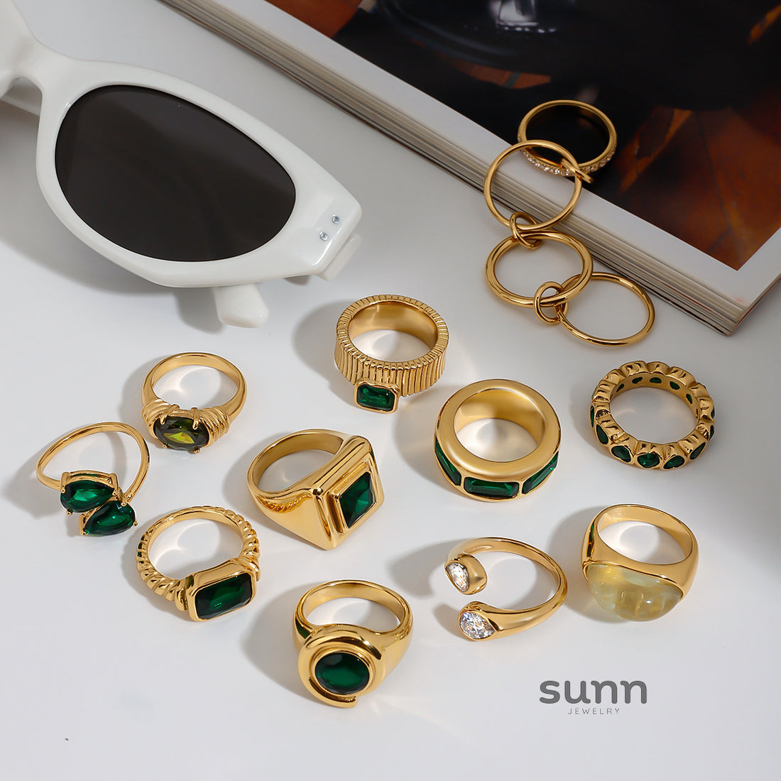 Abree Geometric Agate Ring Set [J6JV38LC]