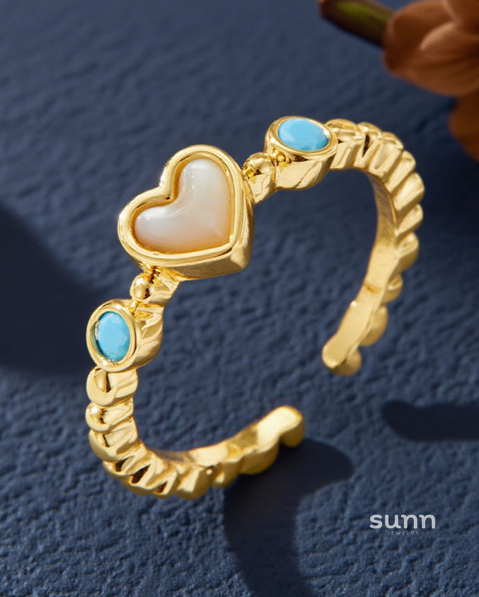Abree Heart Pearl Turquoise Ring [6FX9EJKC]