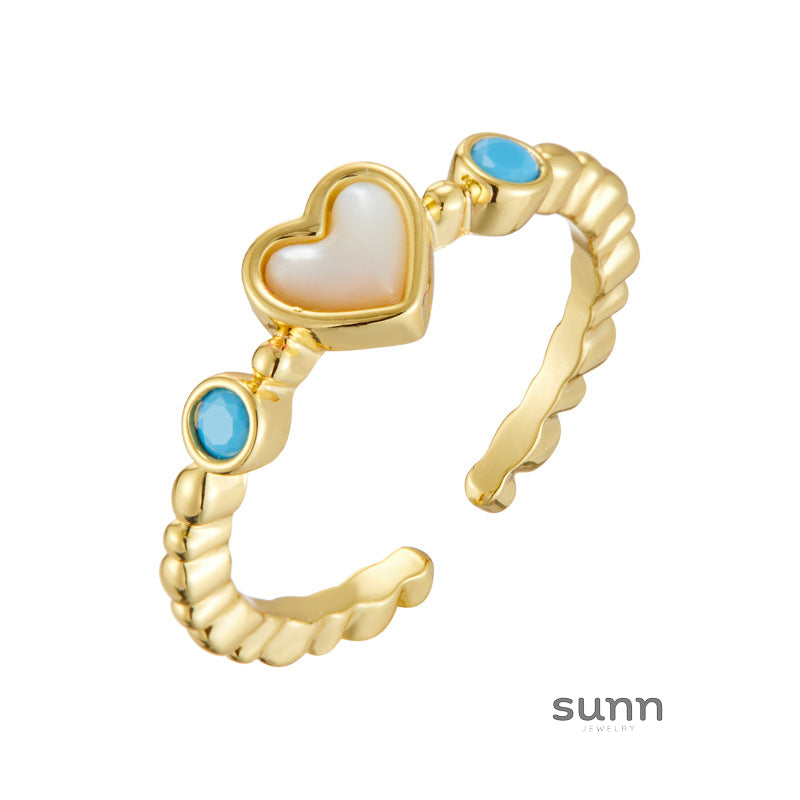 Abree Heart Pearl Turquoise Ring [B0OG42NF]