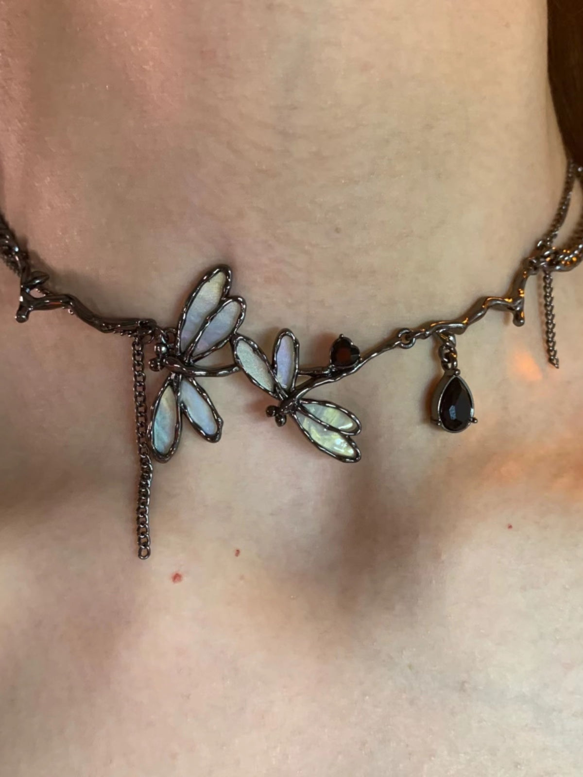 Adaeze Gunmetal Dragonfly Choker [C391VWRM]