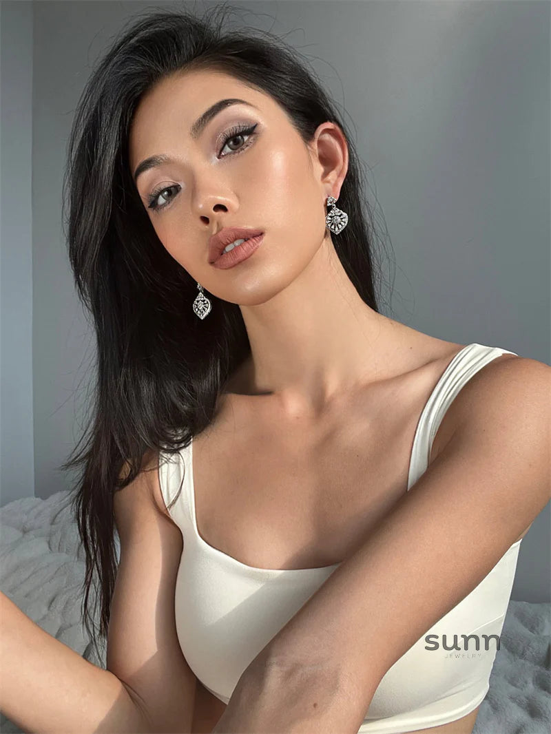 Adalae Retro Zircon Drop Earrings