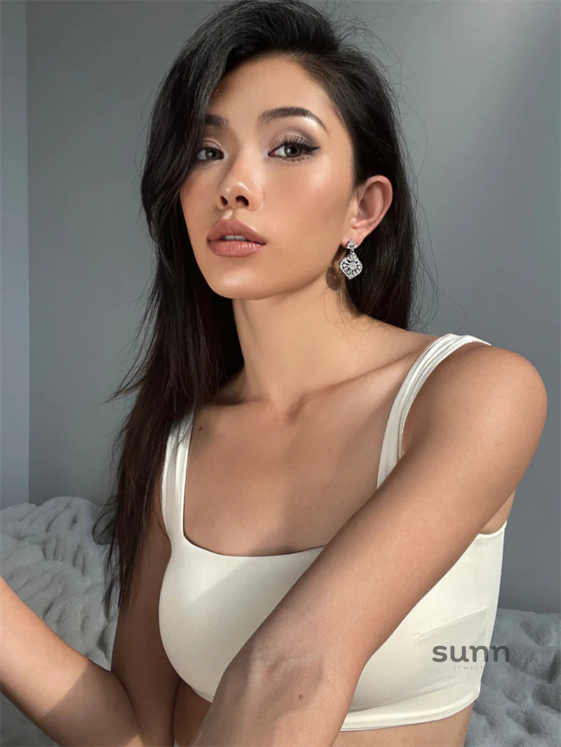 Adalae Retro Zircon Drop Earrings