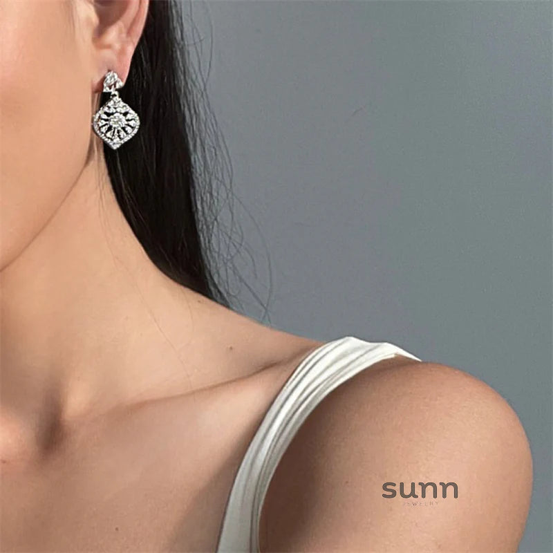 Adalae Retro Zircon Drop Earrings