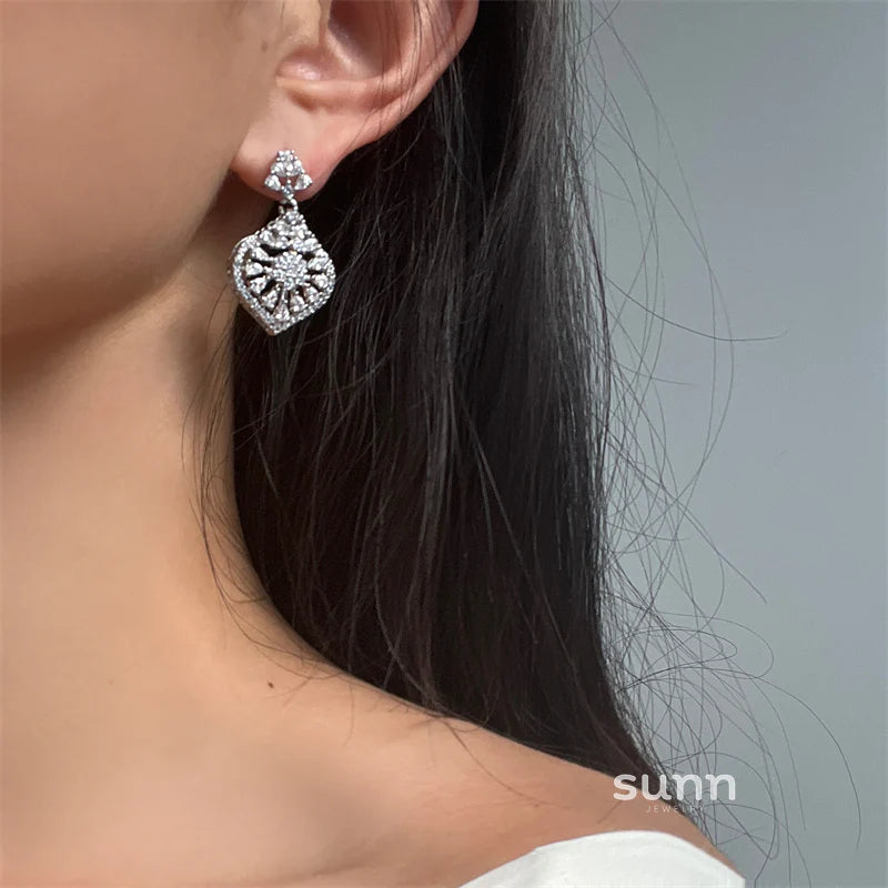 Adalae Retro Zircon Drop Earrings