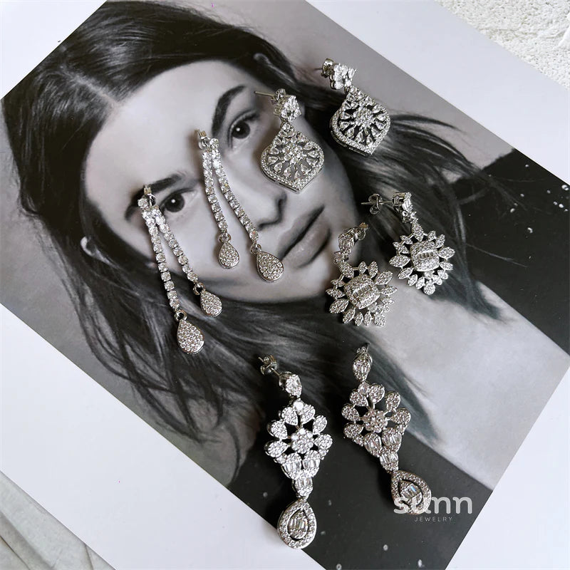 Adalae Retro Zircon Drop Earrings