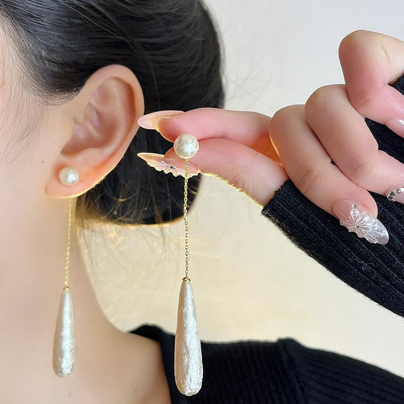 Addelyn Textured Water Drop Pearl Earrings [NRYUJBP1]