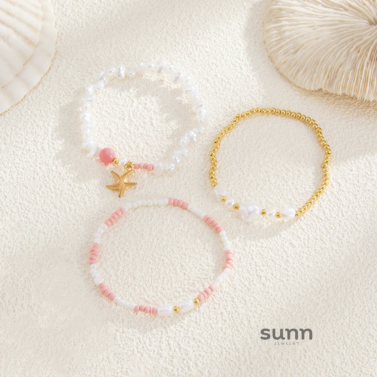 Addisen Beaded Shell Charm Bracelet Set