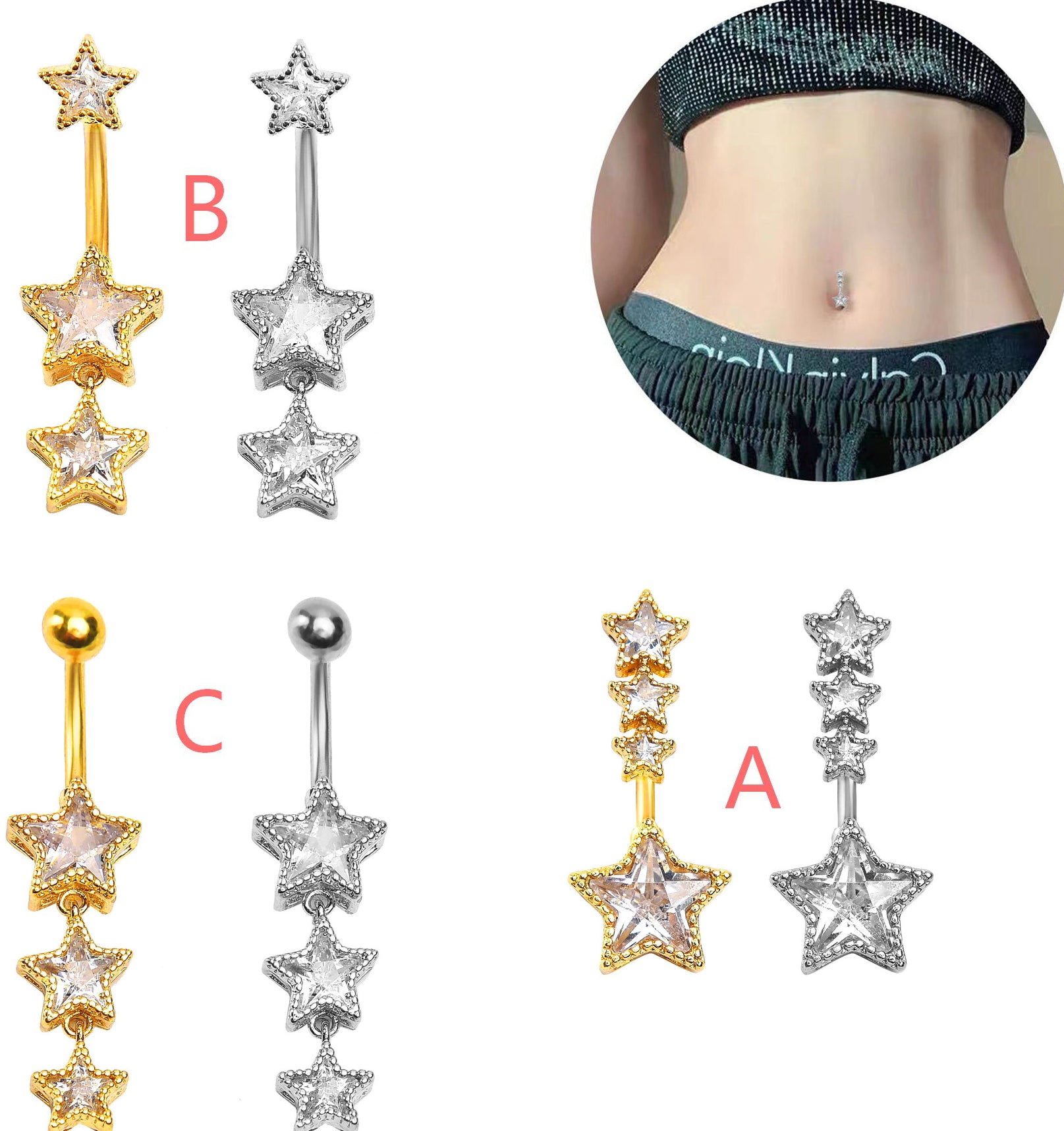 Adelyne Zircon Star Navel Ring [E033JDQ1]