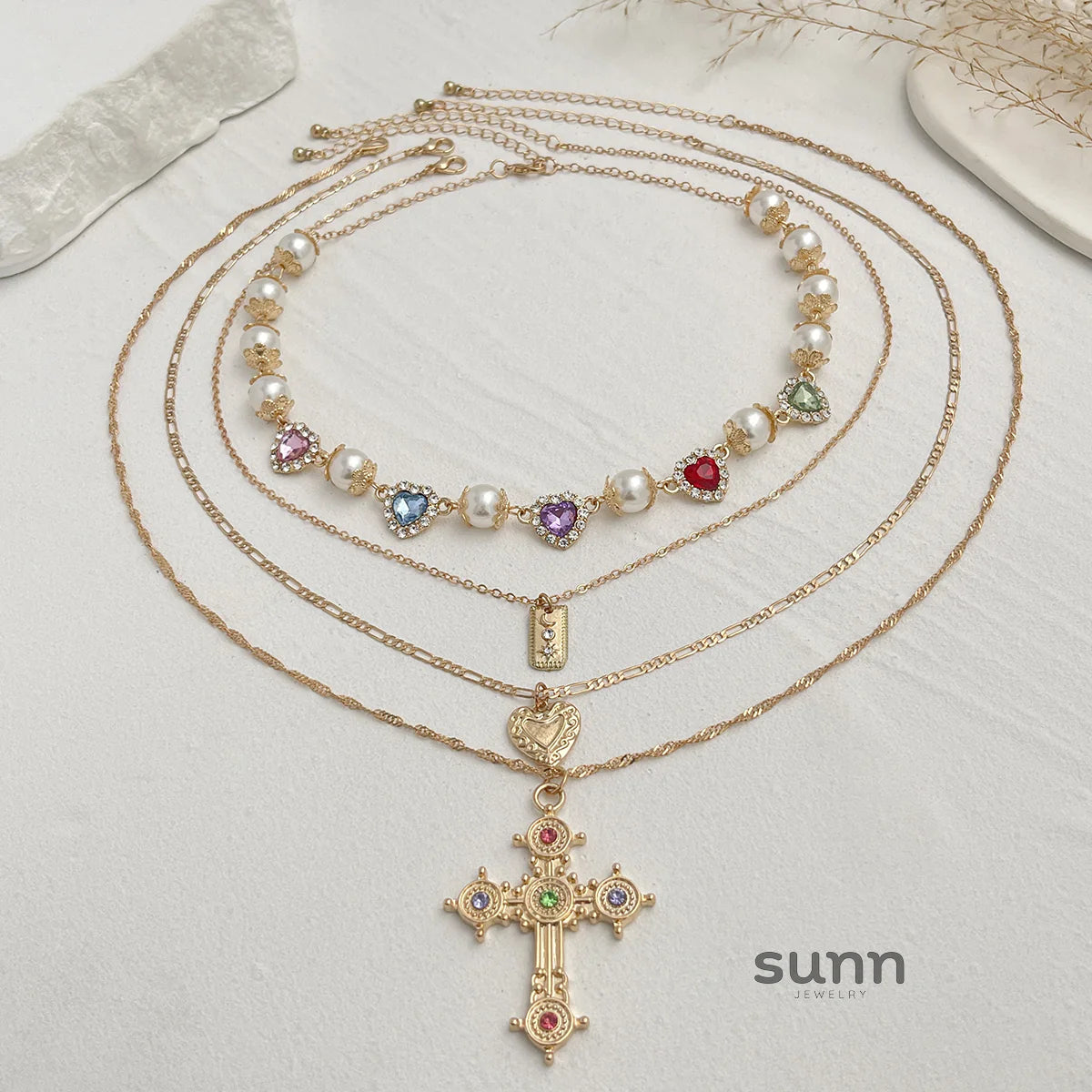 Adilene Layered Cross Necklace Set
