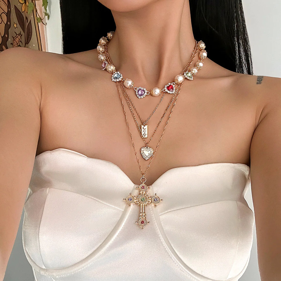 Adilene Layered Cross Necklace Set
