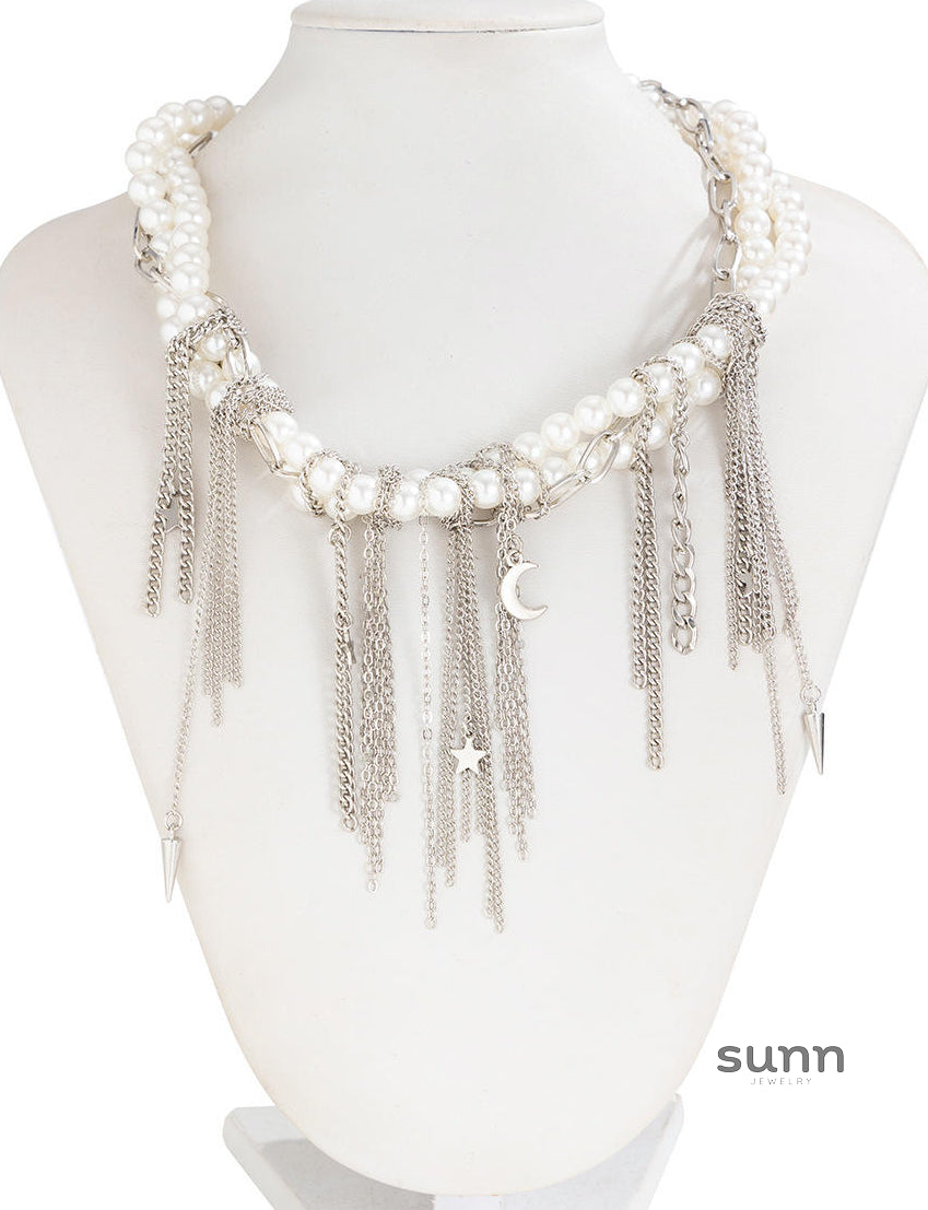 Adrianna Layered Pearl Heart Necklace [7PM05CQG]