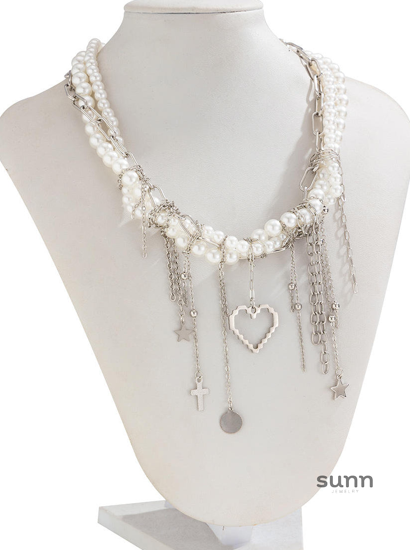 Adrianna Layered Pearl Heart Necklace [NUSPSG5U]
